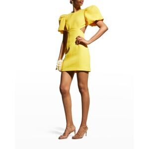 Rebecca Vallance 'Jaclyn' Yellow Round Neck Short Puff Sleeve Size 10 US